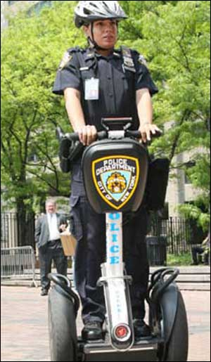 NYPD Officer Anna Sorrano demonstrates her skills on the 12 mph Segway.