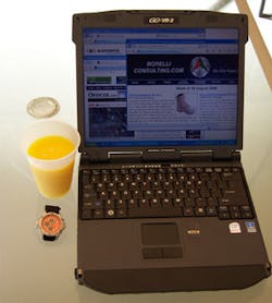 The prep: computer, watch, cup of OJ The prep: computer, watch, cup of OJ