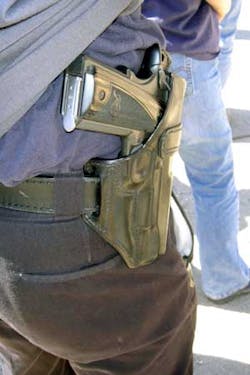 Carry enough gun. Full-sized Kimber SIS pistol in high ride strong-side holster conceals well under loose fitting shirt. Carry enough gun. Full-sized Kimber SIS pistol in high ride strong-side holster conceals well under loose fitting shirt.