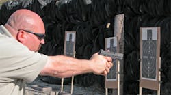 The first skill to learn in close quarters shooting is target focus. Officers must see the threat and concentrate on the area most likely to stop it. Training for close quarters should include friendly competition amongst police officers. From three yards, empty the magazine using a Pact Timer.