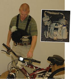 Left: Det. Mark Weaver is outfitted in a 5.11 Tactical Vest with a 5.11 Small Drop Pouch and a Tru-Spec Medic Pocket and a 5.11 Large Drop Pouch. Above right: Maxpedition's Jumbo Type-S Versipak has a Three by Five, H-3 Waistpack Pouch and Barnacle Pouch attached by belt tunnels and Malice clips. Left: Det. Mark Weaver is outfitted in a 5.11 Tactical Vest with a 5.11 Small Drop Pouch and a Tru-Spec Medic Pocket and a 5.11 Large Drop Pouch. Above right: Maxpedition's Jumbo Type-S Versipak has a Three by Five, H-3 Waistpack Pouch and Barnacle Pouch attached by belt tunnels and Malice clips.