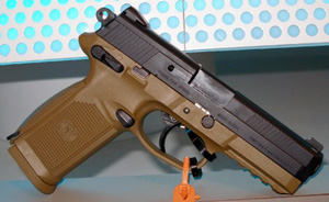 The FNP45USG .45ACP pistol in Darth Earth