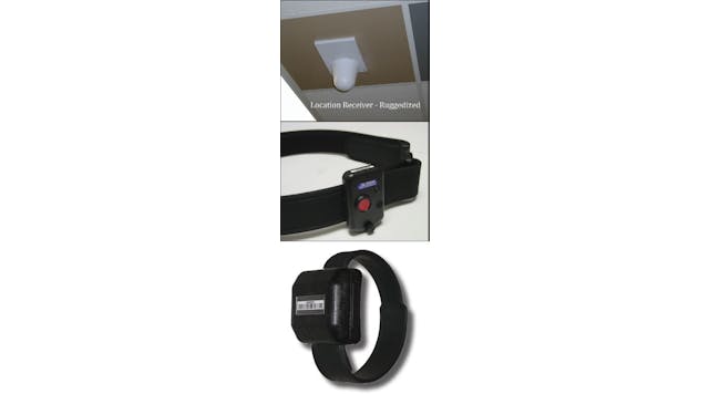 The three components of the Alanco TSI Prism system include an inmate-worn and an officer-worn transmitter and the location receivers positioned throughout a building. Each transmitter sends out a unique RFID code every 2 seconds, which are then collected by the array of receiving antennas throughout the prison facilities.