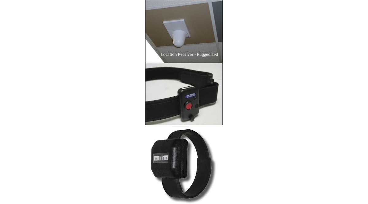 The three components of the Alanco TSI Prism system include an inmate-worn and an officer-worn transmitter and the location receivers positioned throughout a building. Each transmitter sends out a unique RFID code every 2 seconds, which are then collected by the array of receiving antennas throughout the prison facilities.