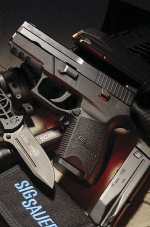 The .357 SIG cartridge was developed for its excellent law enforcement utility in handguns like the SIG Sauer P250 (shown). Do not repeatedly chamber the .357 SIG cartridge. Rather, rotate your cartridges by shooting often.