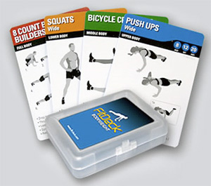 The cards are color coded and include Upper body, Lower body, Middle body and Full body exercises.