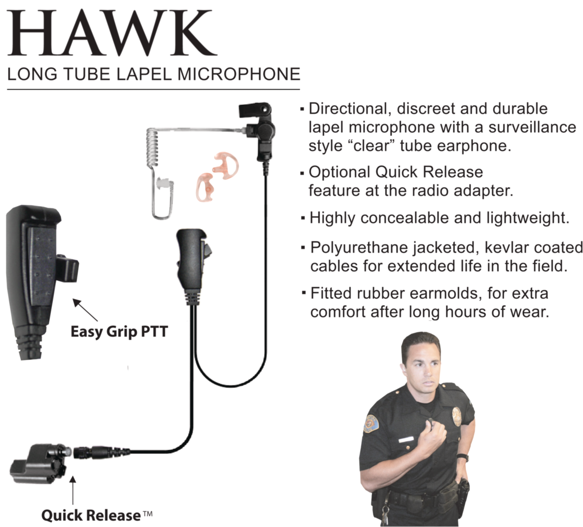 Earphone Connection Hawk Lapel Mic Officer