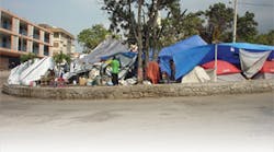 More than 1.2 million people are currently living in spontaneous settlements in Haiti, much like this dwelling of tents, due to the large scale destruction caused by the 35-second earthquake on January 12.