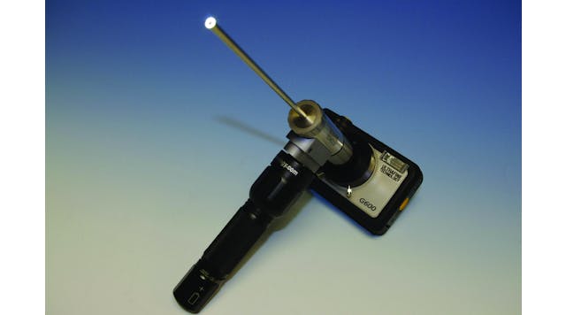 Ultrafine&apos;s Ultracam SX600 quick release camera with attached endoscope fitted with the company&apos;s novel pocket LED light source.