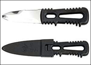 The Gerber River Shorty Blunt shown in and out of the sheath.
