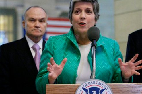 NYPD Commissioner Ray Kelly as Secretary of Homeland Security Janet Napolitano announces the implementation of the new National Terrorism Advisory System.