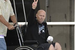 Officer Steve Jenkins is pushed out of the hospital after he was released in time to spend Easter at home with his family. Officer Steve Jenkins is pushed out of the hospital after he was released in time to spend Easter at home with his family.