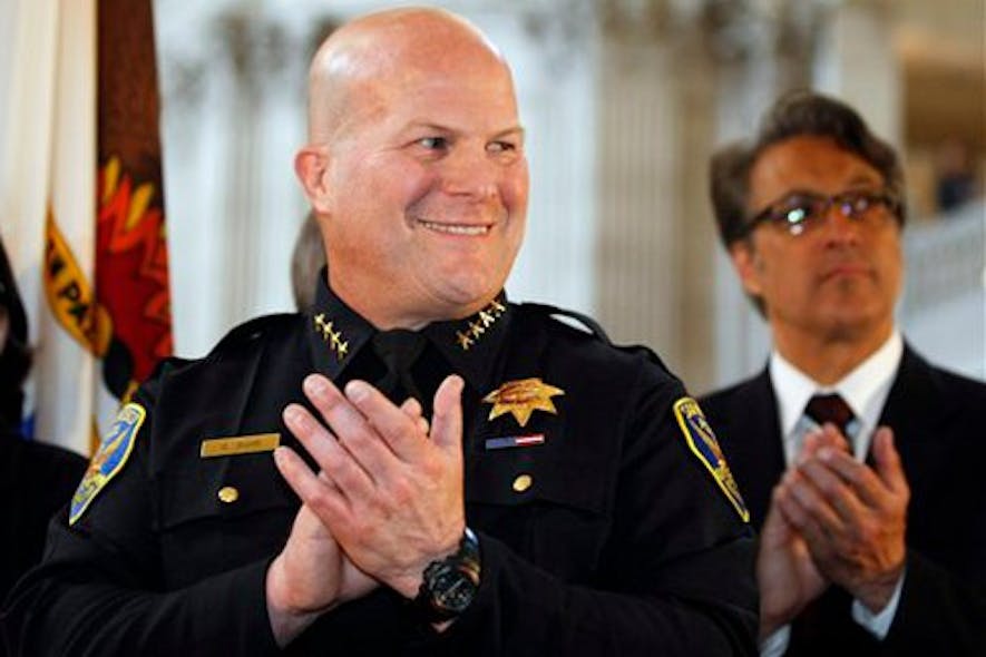 Greg Suhr smiles during his swear-in as San Francisco&apos;s new police chief at city hall on April 27.