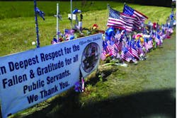 Part of the flag displays and memorials along the processional route.