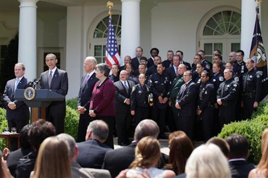 President Barack Obama speaks in the Rose Garde during a ceremony to honor the TOP COPS.