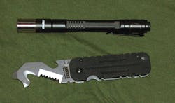 Shown with a BLACKHAWK HawkHook rescue tool, the EPL1 is another compact, high performance tool. Shown with a BLACKHAWK HawkHook rescue tool, the EPL1 is another compact, high performance tool.