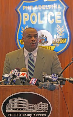 Philadelphia Police Capt. James Clark, commander of the homicide unit, addresses media. Philadelphia Police Capt. James Clark, commander of the homicide unit, addresses media.