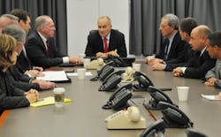 Police Commissioner Raymond Kelly, center, briefs police officials. Police Commissioner Raymond Kelly, center, briefs police officials.