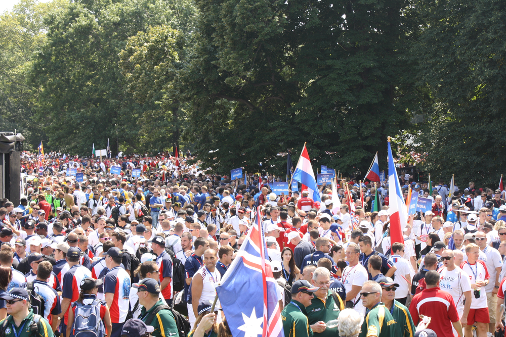 Athletes from 73 countries gather in the staging area.