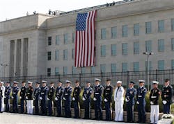 Honor guards stand at the Pentagon Memorial on the 10th anniversary of the September 11 attacks.