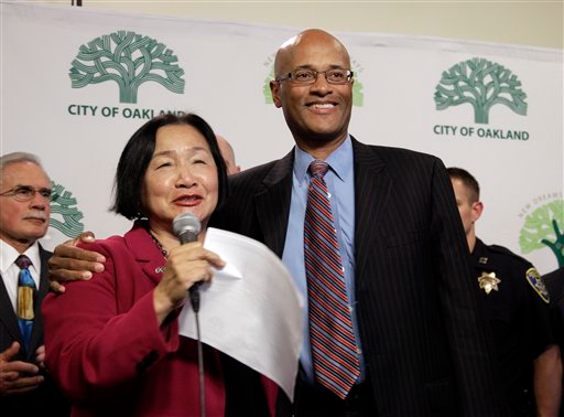Oakland Police Chief Howard Jordan, right, is seen with Mayor Jean Quan.