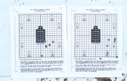 The Colt Commander favored 200-grain Hornady +P TAP bullets (Hornady 9113). Left target is offhand at 10 yards. Right target is 25 yards. These targets were typical throughout this test. The Colt Commander favored 200-grain Hornady +P TAP bullets (Hornady 9113). Left target is offhand at 10 yards. Right target is 25 yards. These targets were typical throughout this test.