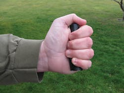 The E1B fits comfortably in the palm of the hand. The E1B fits comfortably in the palm of the hand.