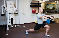 Lower down until just off the floor and pause, as you raise back up press the band out just like a chest press. Lower down until just off the floor and pause, as you raise back up press the band out just like a chest press.