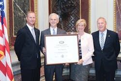 Pelican’s President and CEO, Lyndon Faulkner and COO, John Padian, receive the Presidential “E” Award for Exports from U.S. Department of Commerce Secretary John Bryson, at the White House in Washington, D.C. Congresswoman Janice Hahn, who represents the 36th Congressional District (which includes the company's Torrance, California corporate headquarters), was also in attendance. Pelican’s President and CEO, Lyndon Faulkner and COO, John Padian, receive the Presidential “E” Award for Exports from U.S. Department of Commerce Secretary John Bryson, at the White House in Washington, D.C. Congresswoman Janice Hahn, who represents the 36th Congressional District (which includes the company's Torrance, California corporate headquarters), was also in attendance.