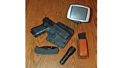 Your travel Every Day Carry (EDC): gun, spare mag, knife, light, GPS