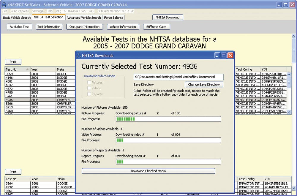 Steps to Download Media from the NHTSA Website 1) Select the desired Test 2) Click the NHTSA Download button 3) Check the boxes for the media you want to download 4) Click the Download Checked Media button 5) Watch the selected media download OR continue working on other things while the download progresses 6) When the downloads are complete, find the media in the desired SAVE directory under the Test number.