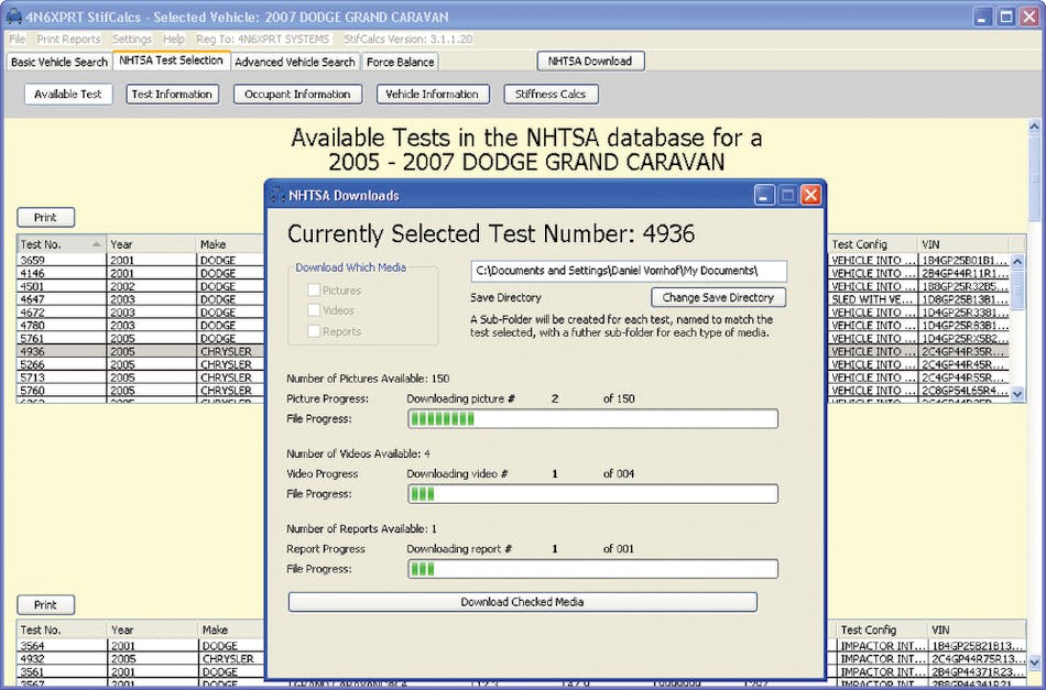 Steps to Download Media from the NHTSA Website 1) Select the desired Test 2) Click the NHTSA Download button 3) Check the boxes for the media you want to download 4) Click the Download Checked Media button 5) Watch the selected media download OR continue working on other things while the download progresses 6) When the downloads are complete, find the media in the desired SAVE directory under the Test number.