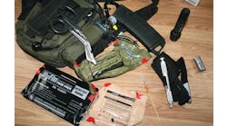 Examples of some of the gear for your One Man Go Bag: tourniquet, pressure dressing, medical gauze, decompression needle, emergency sheers, etc.