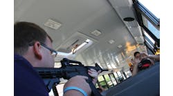 During the bus-clearing scenario, teams ran the drill several times and were presented with variations on shooter location and intelligence from inside the bus. Trainees and role players wore the tactical training system from irTactical, the company that hosted the event.