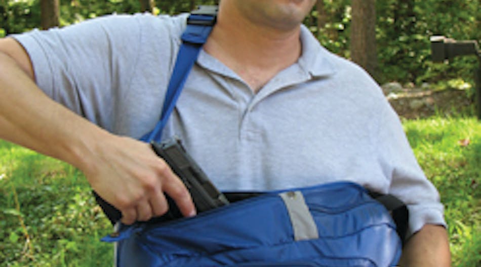 Slipping the pack under the off shoulder places the CCW pull tab at your fingertips and provides easy access to the gun.