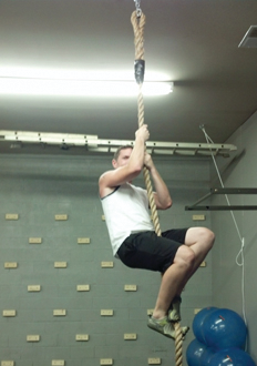 Can you climb a rope? If it's easy, try doing it using JUST your arm strength; no feet.
