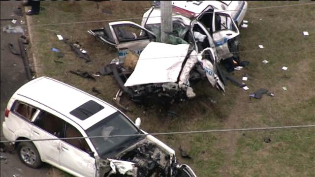 A Prince George County police officer was killed in a two-vehicle crash at an intersection in Clinton, Md.