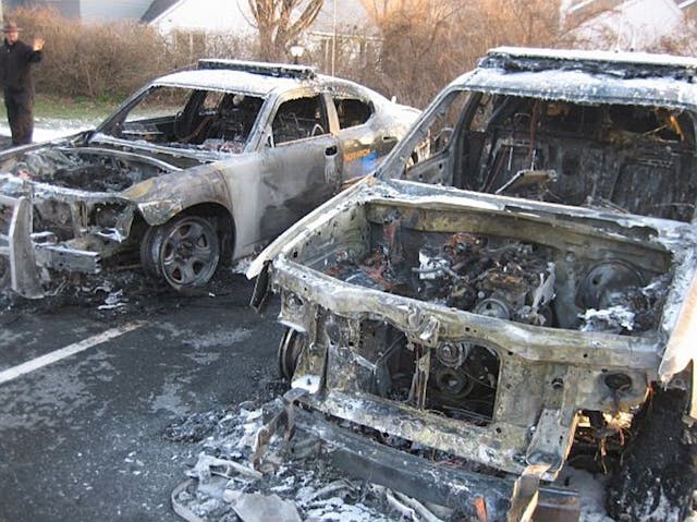 All three cruisers in the Norwich Police Department&apos;s fleet were destroyed by a Thanksgiving Day fire.