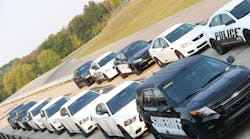 The test vehicles set in line during the dynamic handling portion of the Michigan State Police Vehicle Evaluations.