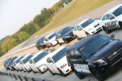 The test vehicles set in line during the dynamic handling portion of the Michigan State Police Vehicle Evaluations. The test vehicles set in line during the dynamic handling portion of the Michigan State Police Vehicle Evaluations.