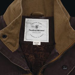 The lining on the Range Jacket reproduces drawings from S&W blueprints from the 1930’s. Another subtle, very cool touch. The lining on the Range Jacket reproduces drawings from S&W blueprints from the 1930’s. Another subtle, very cool touch.