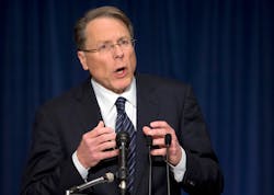 The National Rifle Association executive vice president Wayne LaPierre, gestures during a news conference in response to the Connecticut school shooting on Dec. 21.