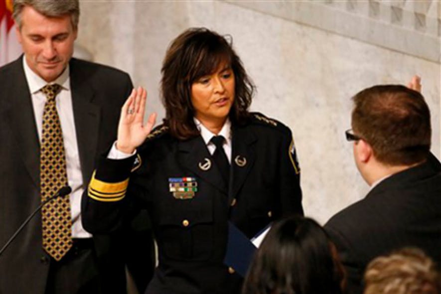 New Minneapolis Police Chief Janee Harteau is sworn in on Dec. 4.