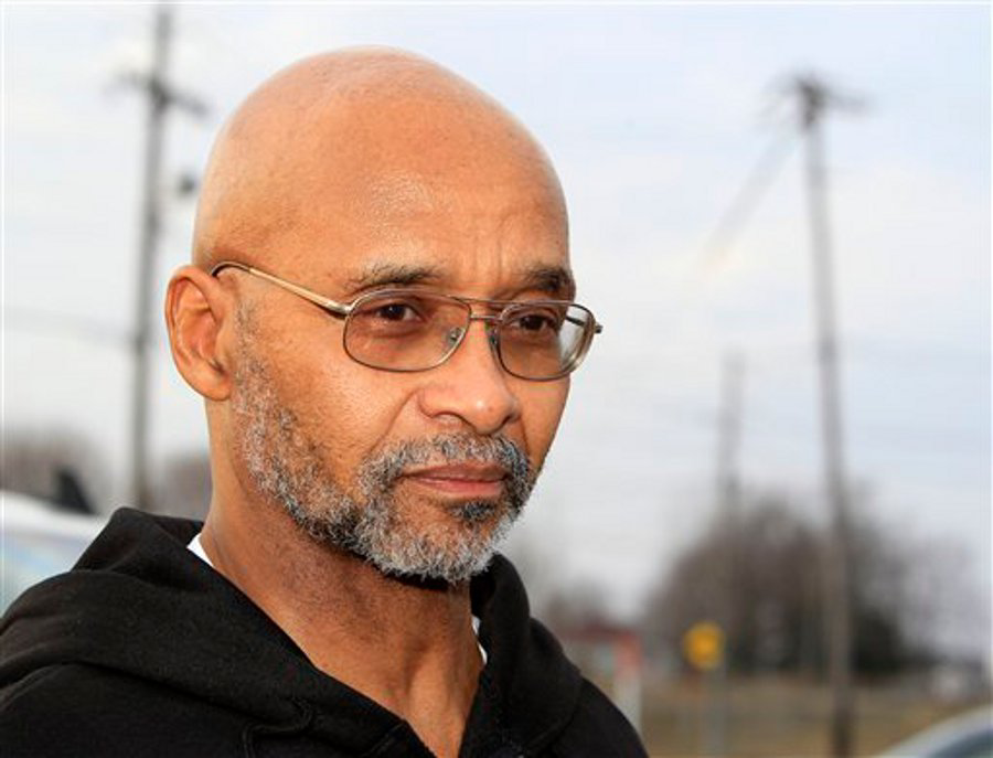 Former Akron, Ohio Police Captain Doug Prade, who spent nearly 15 years in prison for his ex-wife's killing, answers questions from the media after being released from the Madison Correctional Institution on Jan. 29.