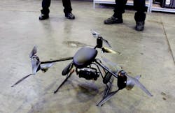 The Draganflyer X6 drone, purchased with grant fund by the Seattle Police Department, is shown on April 27, 2012.