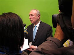 Former NYPD Commissioner William Bratton answers questions from reporters on Feb. 27 after speaking at a school safety symposium in Purchase, N.Y.