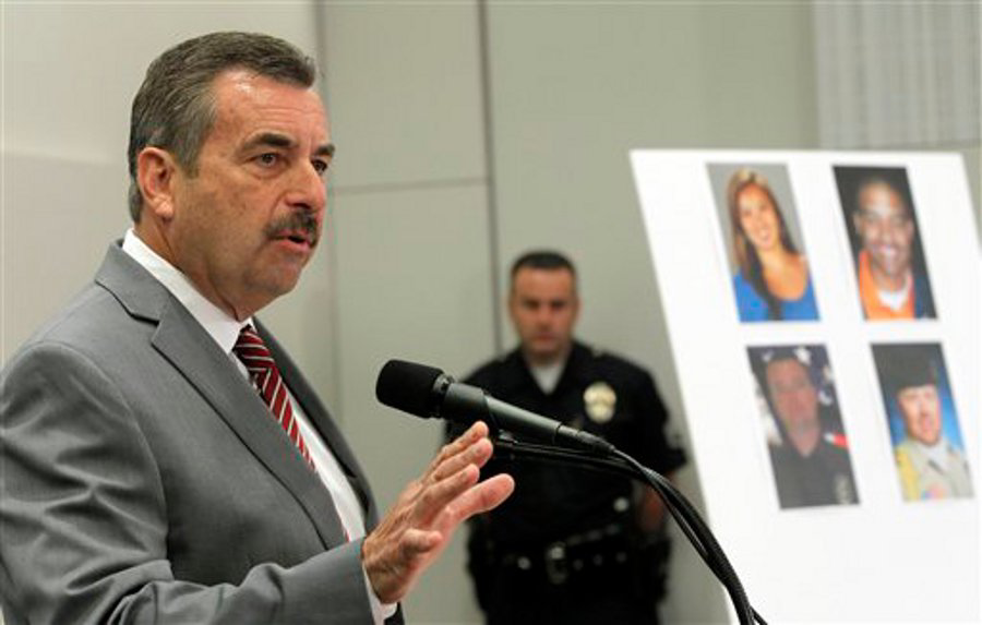Los Angeles Police Chief Charlie Beck speaks at a new conference on Feb. 19.