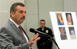 Los Angeles Police Chief Charlie Beck speaks at a new conference on Feb. 19.