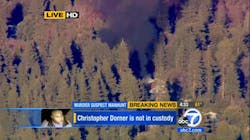 The cabin in Big Bear, Calif. where ex-Los Angeles police officer Christopher Dorner was believed to be barricaded inside is seen in flames Tuesday, Feb. 12, 2013.