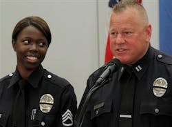 Husband and wife, Sgt. Emada Tingirides and Capt. Phil Tingirides speak during a news conference on Feb. 19 in Los Angeles. Husband and wife, Sgt. Emada Tingirides and Capt. Phil Tingirides speak during a news conference on Feb. 19 in Los Angeles.